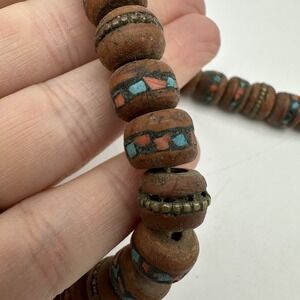 Vintage Tibetan Mala Bead Prayer Necklace Buddhist-Turquoise Coral Tones 38"‎